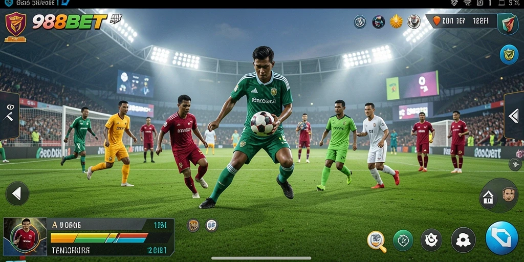 Screenshot 988BET menampilkan momen seru pertandingan sepak bola.