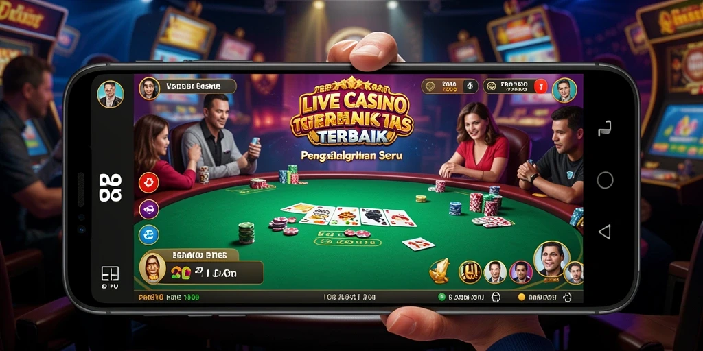 Tampilan gameplay langsung D06 dengan dealer profesional dan suasana kasino yang hidup.