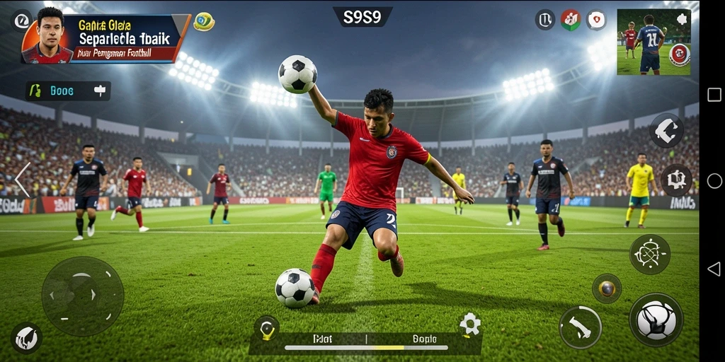 Screenshot menunjukkan aksi menegangkan dalam permainan sepak bola S9S9.