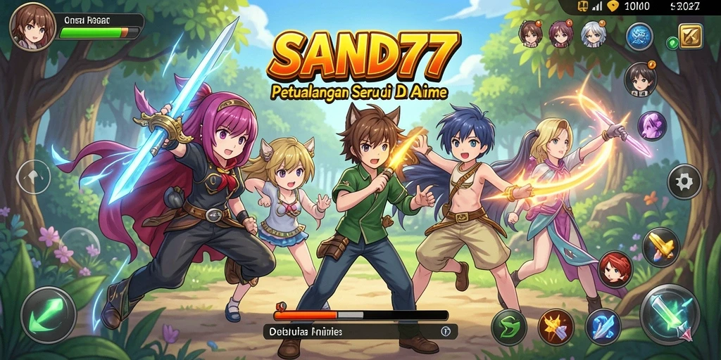Screenshot gameplay SAND77 menampilkan petualangan karakter anime yang seru.